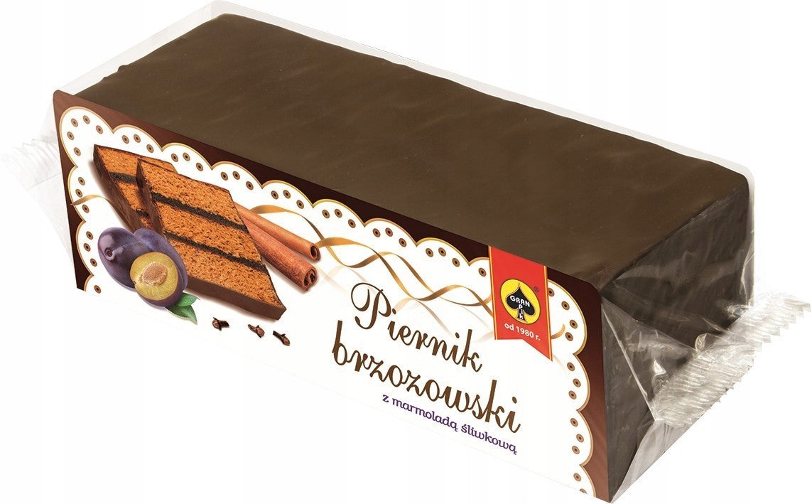 Piernik Brzozowski - dark chocolate covered gingerbread cake with plum filling, net weight: 10.5 oz