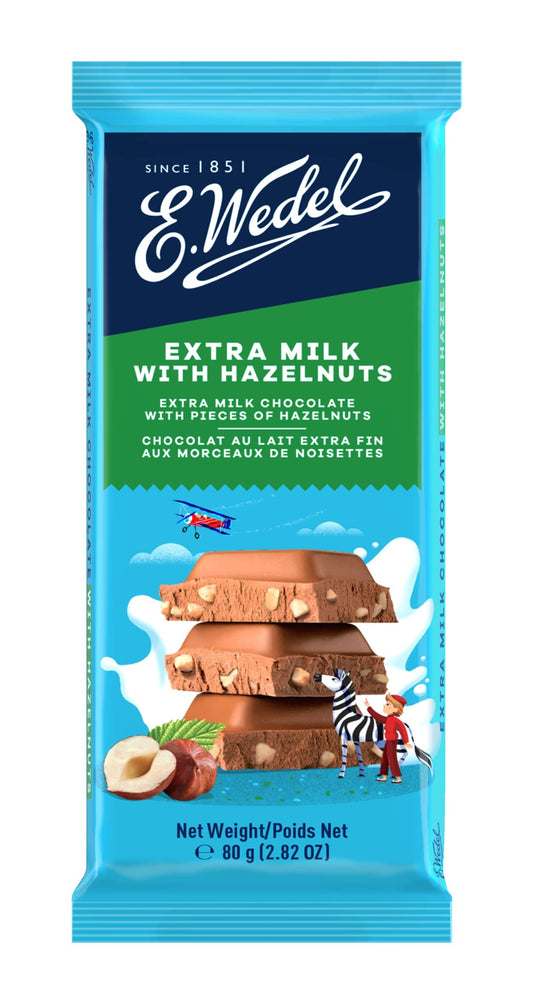E. Wedel - extra milk chocolate with hazelnuts, net weight: 2.82 oz