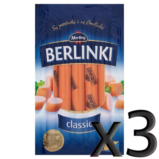 Morliny - BERLINKI classic hot dogs, pack of 3, net weight: 1lb 10.45 oz  (750 g)