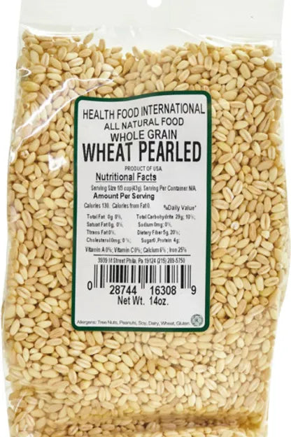 Health Food International - whole grain wheat pearled, net weight: 14 oz