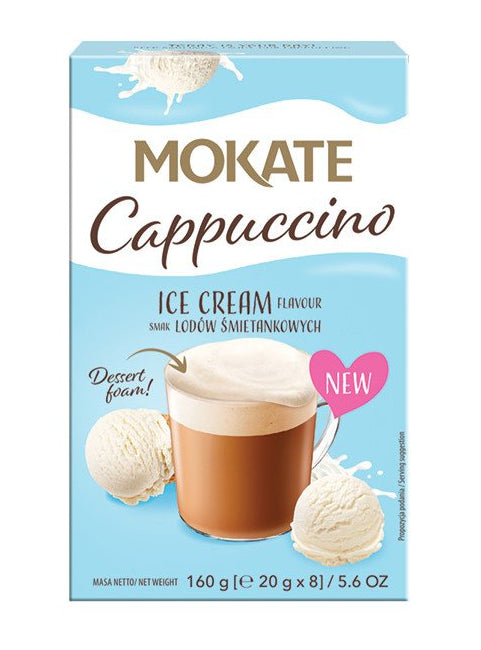 Mokate - Cappuccino, instant coffee, ICE CREAM flavor, net weight: 5.6 oz (0.7 oz x 8)