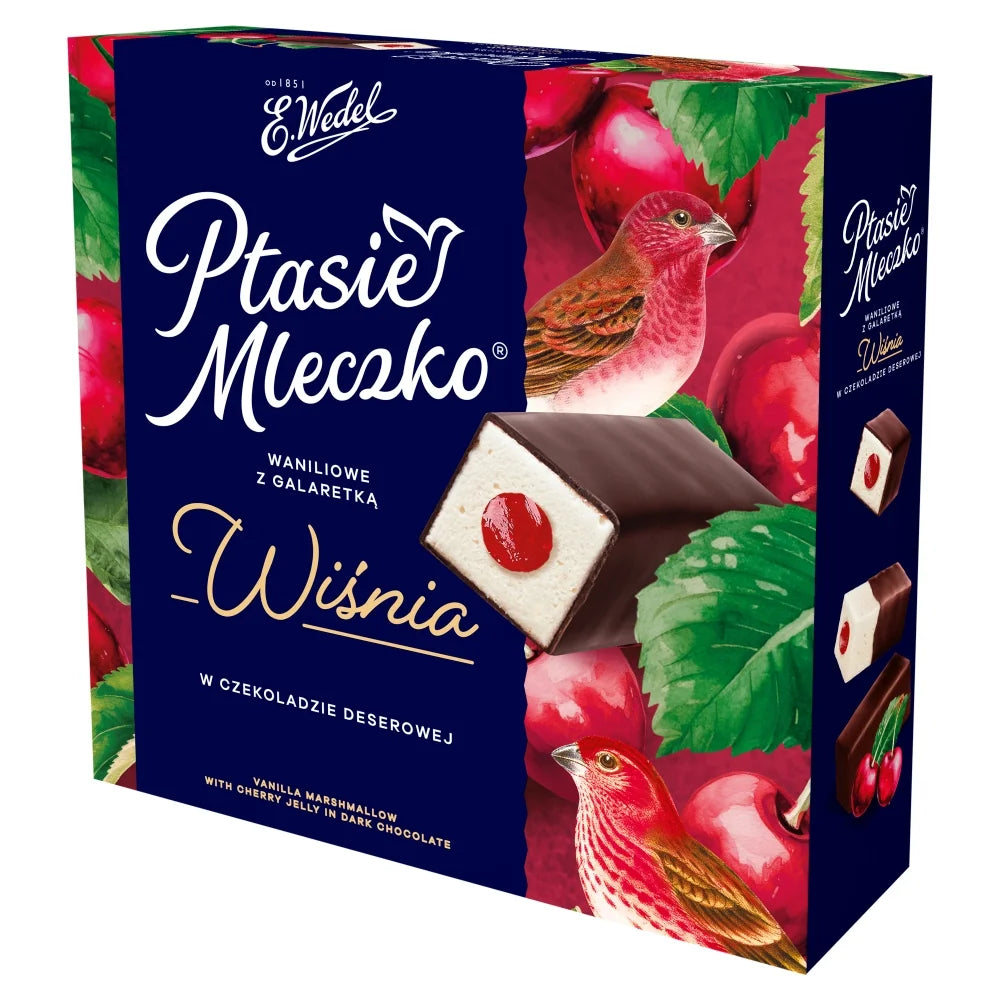 E.Wedel Ptasie Mleczko® - Vanilla Marshmallow with Cherry Jelly in Dark Chocolate, Net Wt. 12.0 oz (340 g)