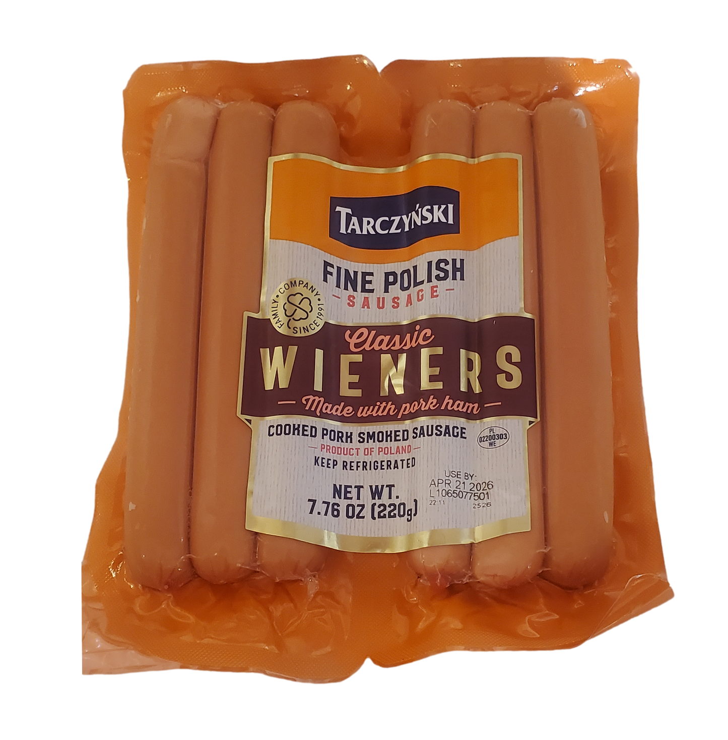Tarczyński Classic Wieners – Cooked Pork Smoked Sausage, Net Wt. 7.76 oz (220 g)