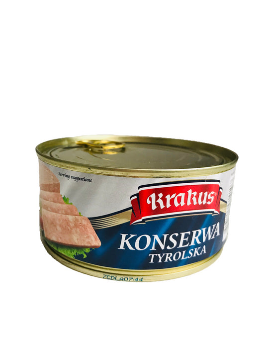 Krakus - Konserwa Tyrolska, traditional polish seasoned, cured minced pork & skin, net weight: 10.5 oz.