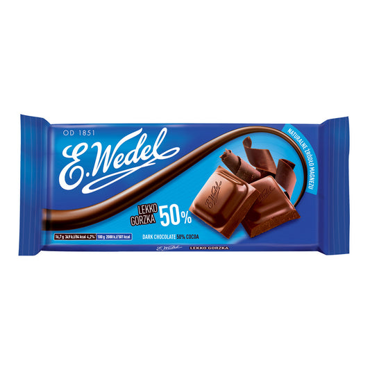 E. Wedel - dark chocolate 50% cocoa, net weight: 3.53 oz