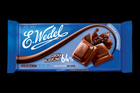E. Wedel - dark chocolate 64% cocoa, net weight: 3.53 oz