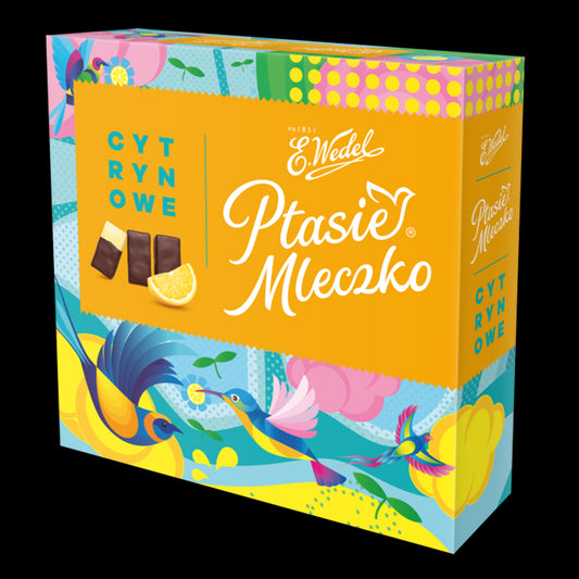 E. Wedel Ptasie Mleczko - lemon flavor marshmallow in dark chocolate, net weight: 13.4 oz