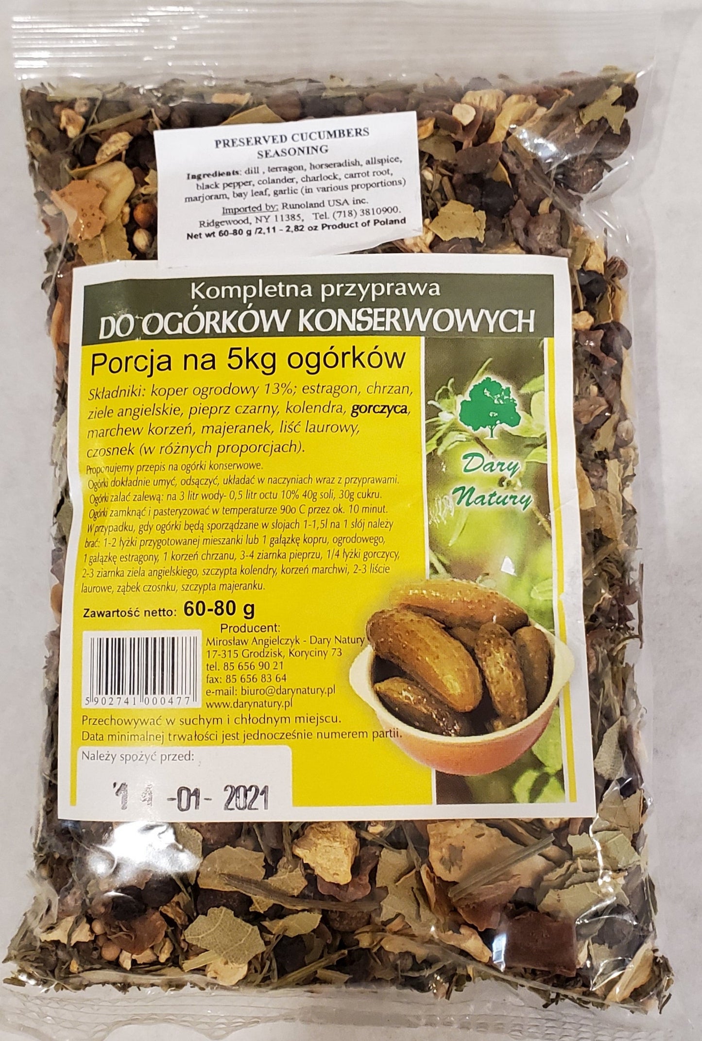 Dary Natury - pickling seasoning for dill pickles, net weight: 2.12 - 2.82 oz
