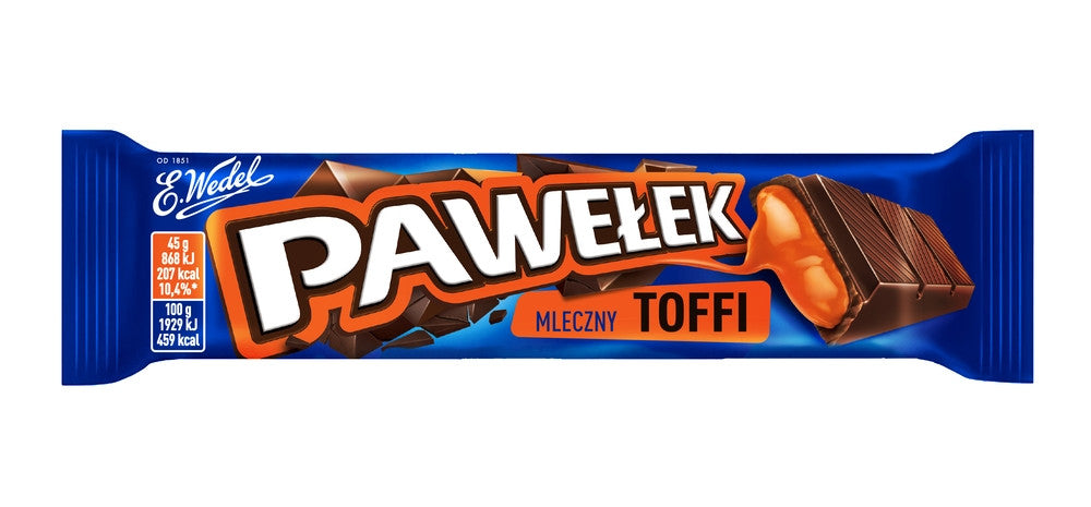 E. Wedel - Pawełek, milk chocolate bar with toffi aroma, net weight: 1.59 oz