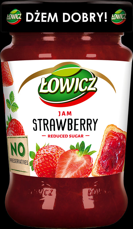 Łowicz - strawberry jam, reduced sugar, net weight: 9.9 oz