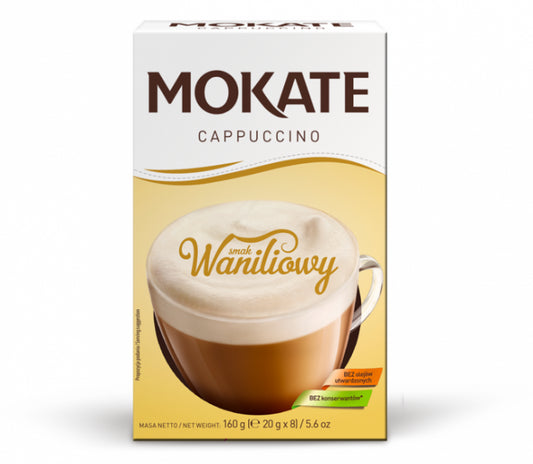 Mokate - Cappuccino, instant coffee, VANILLA flavor, net weight: 5.6 oz (0.7 oz x 8)