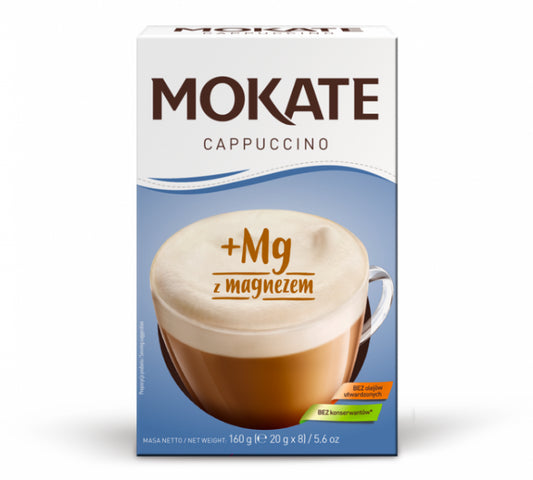 Mokate - Cappuccino, instant coffee with MAGNESIUM, net weight: 5.6 oz (0.7 oz x 8)