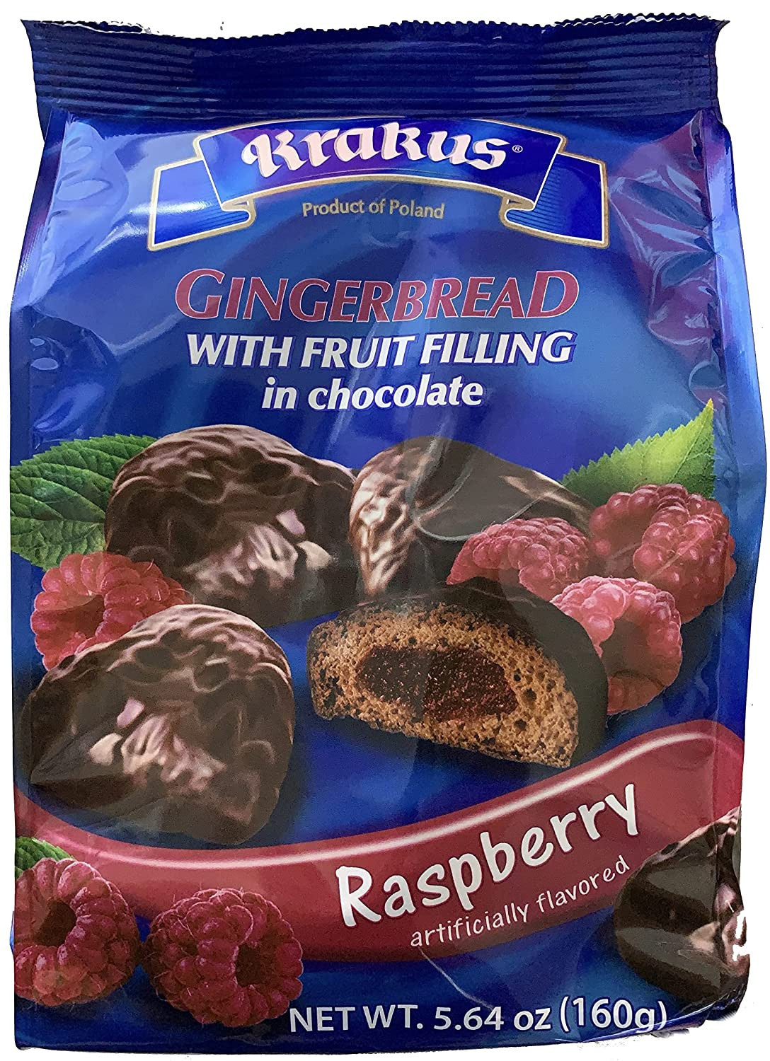 Krakus - gingerbread with fruit filling in chocolate, RASPBERRY, net weight: 5.64 oz
