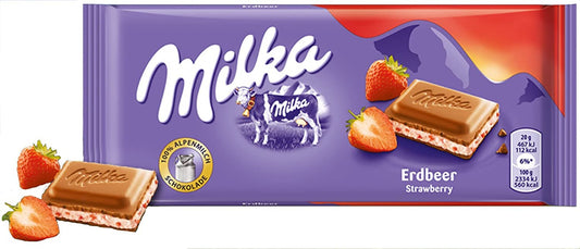 Milka Strawberry - milk chocolate with strawberry filling, net weight: 3.53 oz