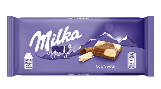 Milka Cow Spots - milk chocolate with white chocolate, net weight: 3.53 oz