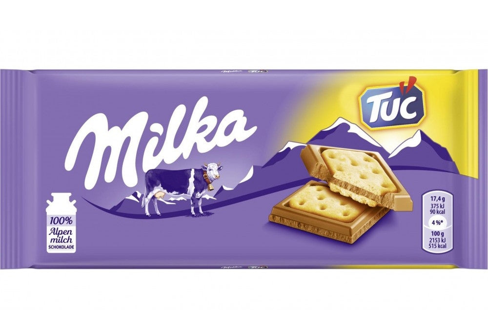 Milka Tuc - milk chocolate with Tuc saltine crackers, net weight: 3.07 oz