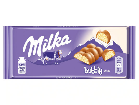 Milka Bubbly White chocolate, net weight: 3.35 oz