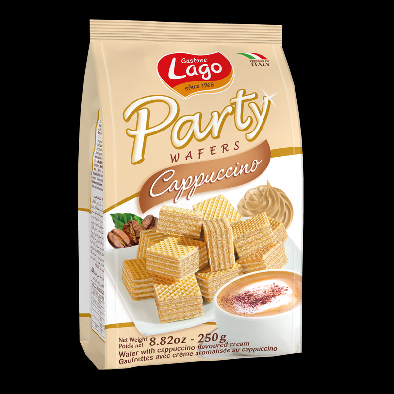 Lago Party Wafers - Cappuccino, wafers with cappuccino flavored cream filling, net weight: 8.82 oz