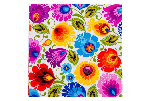 Folkstar - paper napkins – Łowicz pattern on white background, 1 pack (20 pieces)