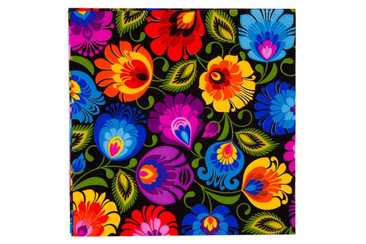 Folkstar - paper napkins – Łowicz pattern on black background, 1 pack (20 pieces)
