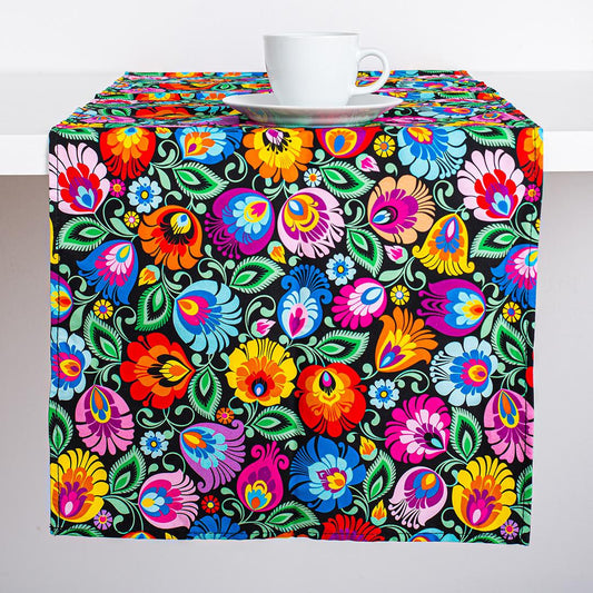 Folkstar - table runner - black Łowicz pattern, 1 pc.
