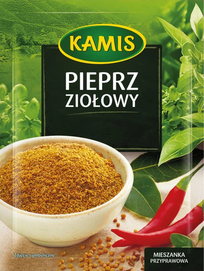 Kamis - herbal pepper, seasoning mix, net weight: 0,53 oz
