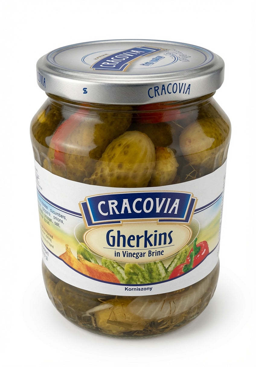 Cracovia - Gherkins in Vinegar Brine, net weight: 1 lb 7.63 oz (670 g)