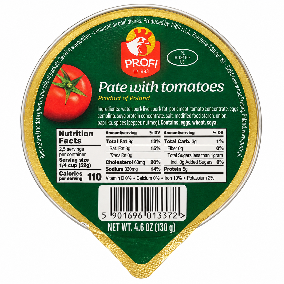 Profi – Pork Pate with Tomatoes, Net Wt: 4.6 oz (130 g)
