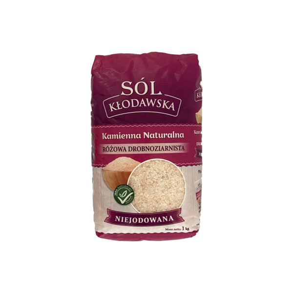 Sól Kłodawska - Pink Fine-Grain Rock Salt, Unrefined & Iodine‑Free, net weight: 2.2 lb (1 kg)