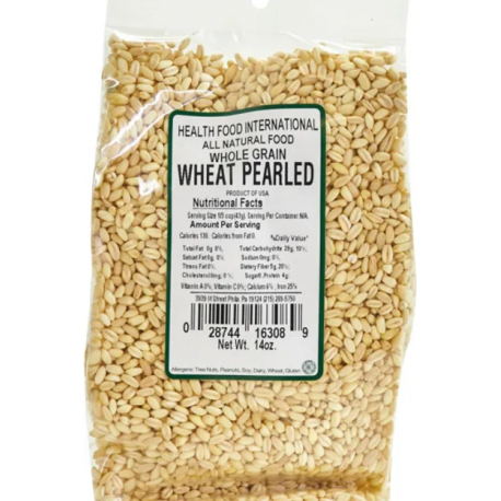 Health Food International - whole grain wheat pearled, net weight: 14 oz