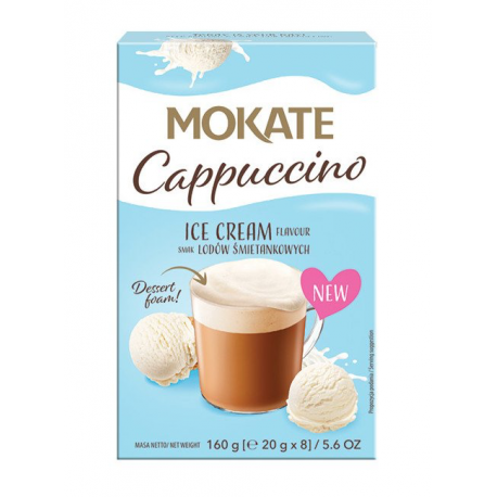 Mokate - Cappuccino, instant coffee, ICE CREAM flavor, net weight: 5.6 oz (0.7 oz x 8)