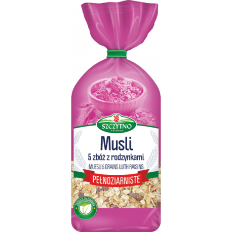 Szczytno Premium - 5 grain muesli with raisins, whole grain, net weight: 14.11 oz