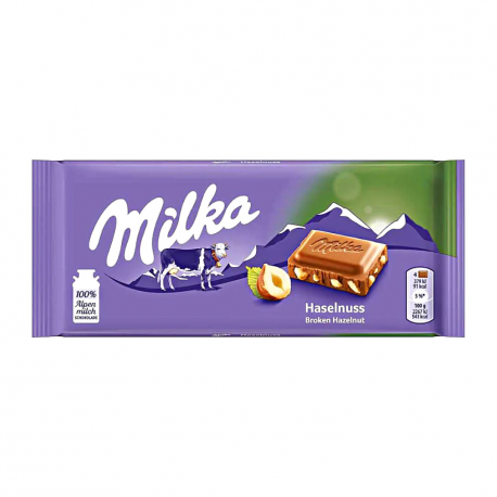 Milka Hazelnut - milk chocolate with crashed hazelnuts, net weight: 3.53 oz