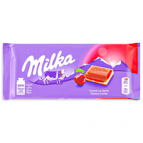 Milka Cherry Creme - milk chocolate with cherry and cream filling, net weight: 3.53 oz
