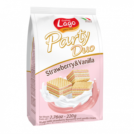 Lago Party Duo - Strawberry&Vanilla, wafers with strawberry flavored and vanilla cream filling, net weight: 7.76 oz