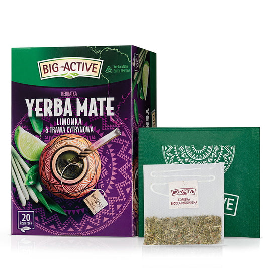 Big-Active Yerba Mate Tea, Lime & Lemongrass – Net Wt. 1.06 oz (20 Bags × 0.053 oz each)