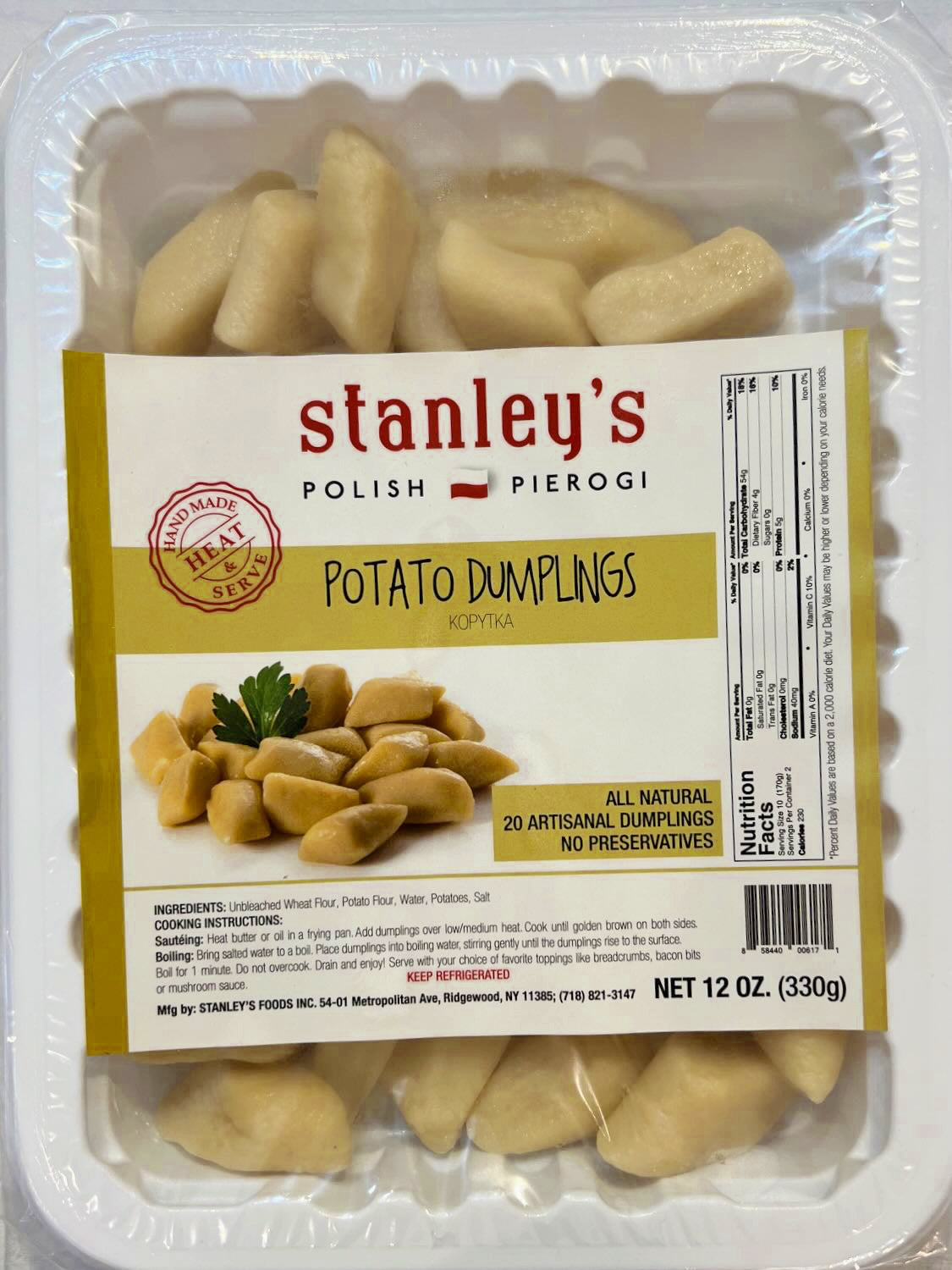 Stanley's Pierogi - potato dumplings (kopytka), net weight: 24.0 oz (2 pcs)