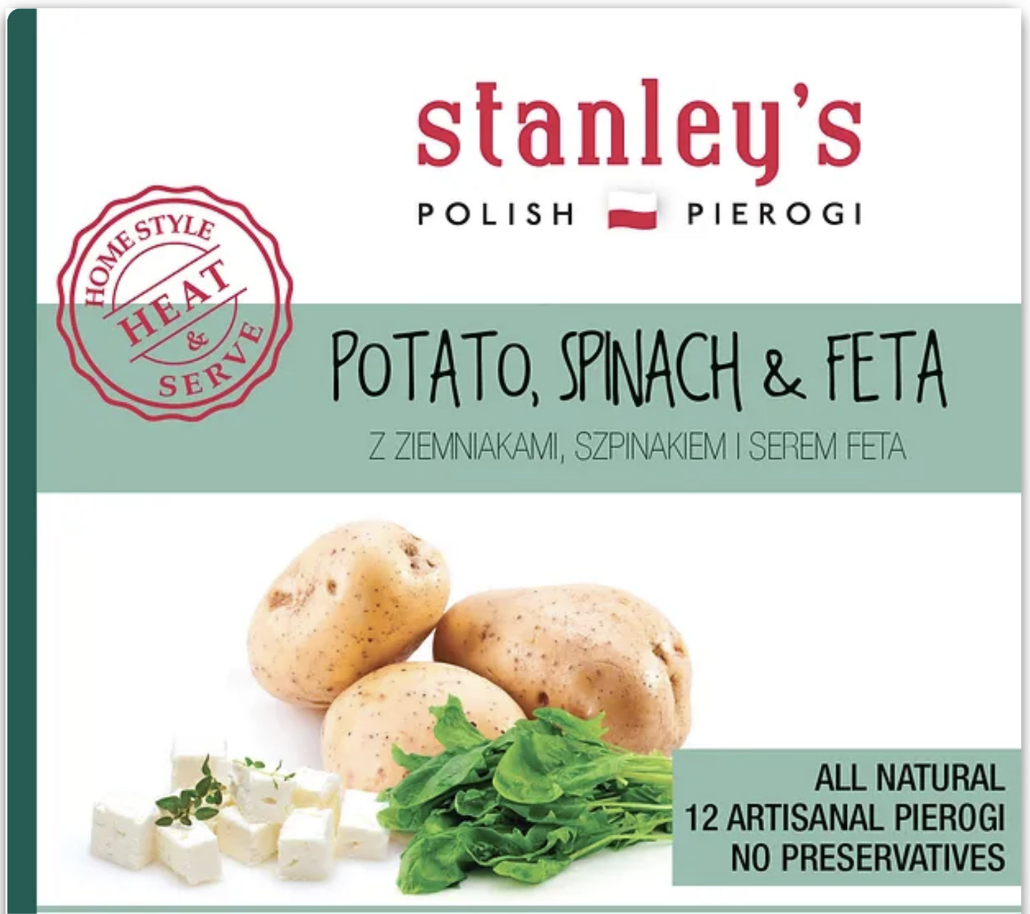 Stanley's Pierogi - potato, spinach & fetta, net weight: 32.0 oz (2 pcs)