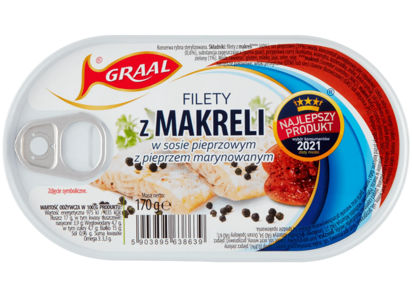 Graal - Mackerel Fillets in Pepper Sauce with Pickled Pepper, Net Wt.: 5.9 oz (170 g)