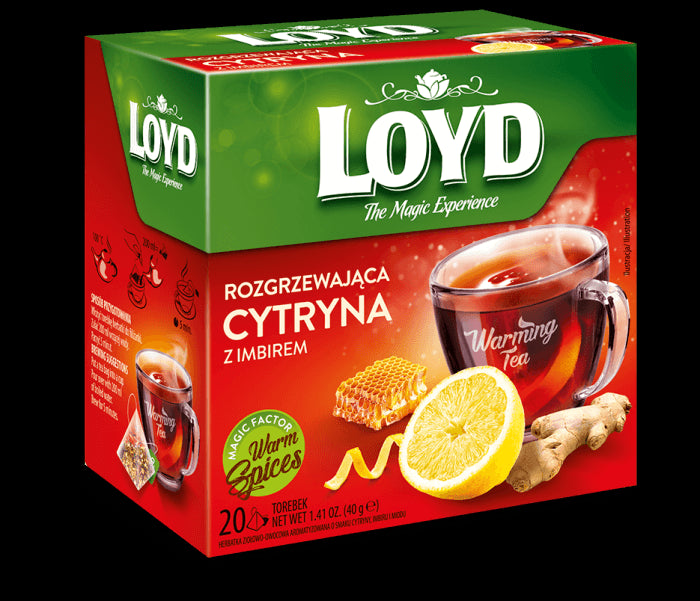 LOYD Warming - Lemon with Ginger and Honey, Functional Tea, net weight: 1.41 oz (20 pyramid bags x 0.07 oz)