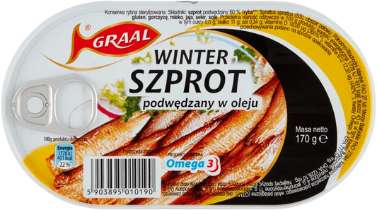 Graal - Winter Smoked Sprats in Oil, Net Wt.: 5.9 oz (170 g)