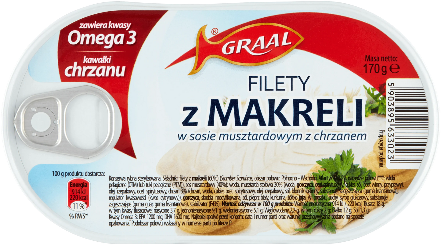 Graal - Mackerel Fillets in Mustard Sauce with Horseradish, Net Wt.: 5.9 oz (170 g)