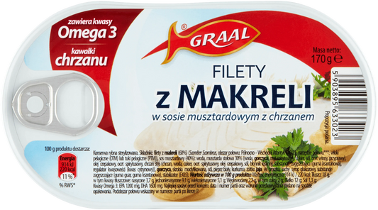 Graal - Mackerel Fillets in Mustard Sauce with Horseradish, Net Wt.: 5.9 oz (170 g)
