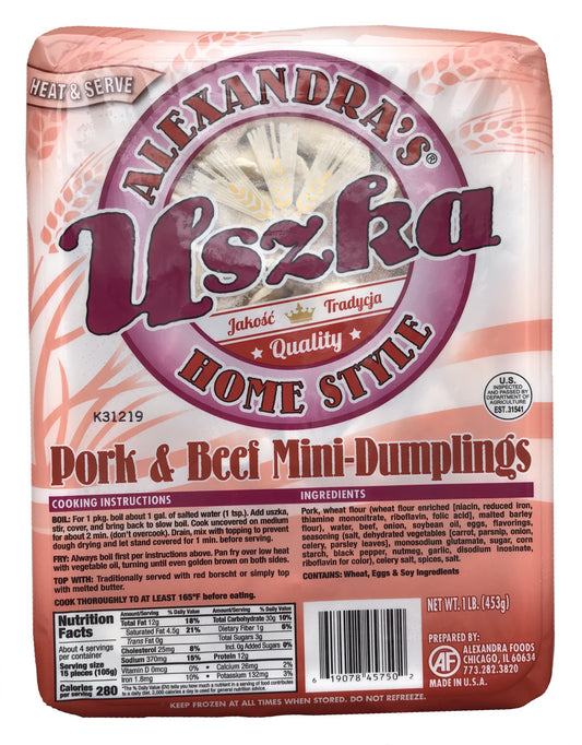 Alexandra Foods - Uszka, pork & beef mini-dumplings, net weight: 1 lb.