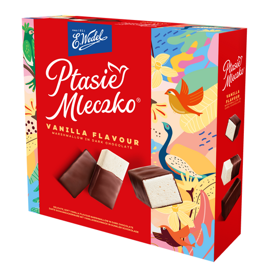 E.Wedel Ptasie Mleczko® - Vanilla Flavor Marshmallow in Dark Chocolate, Net Wt. 12 oz (340 g)