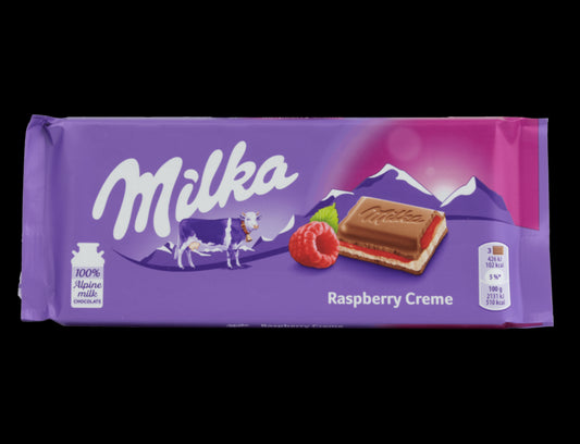 Milka Raspberry Creme - milk chocolate with raspberry and cream filling, net weight: 3.53 oz
