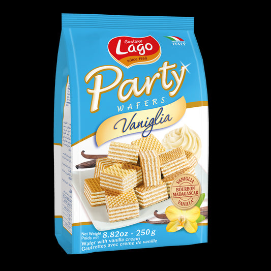 Lago Party Wafers - Vanilla, wafers with vanilla flavored cream filling, net weight: 8.82 oz