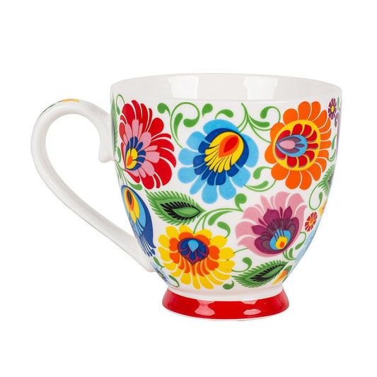 Folkstar - Grażynka - cup in a box - white Łowicz pattern, capacity: 15.22 fl oz