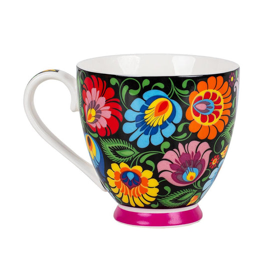 Folkstar - Grażynka - cup in a box - black Łowicz pattern, capacity: 15.22 fl oz