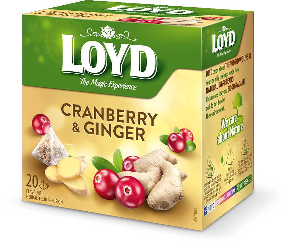 LOYD - Cranberry & Ginger Flavored Herbal-Fruit Infusion 20 tea bags – Net wt: 1.41 oz (40 g)